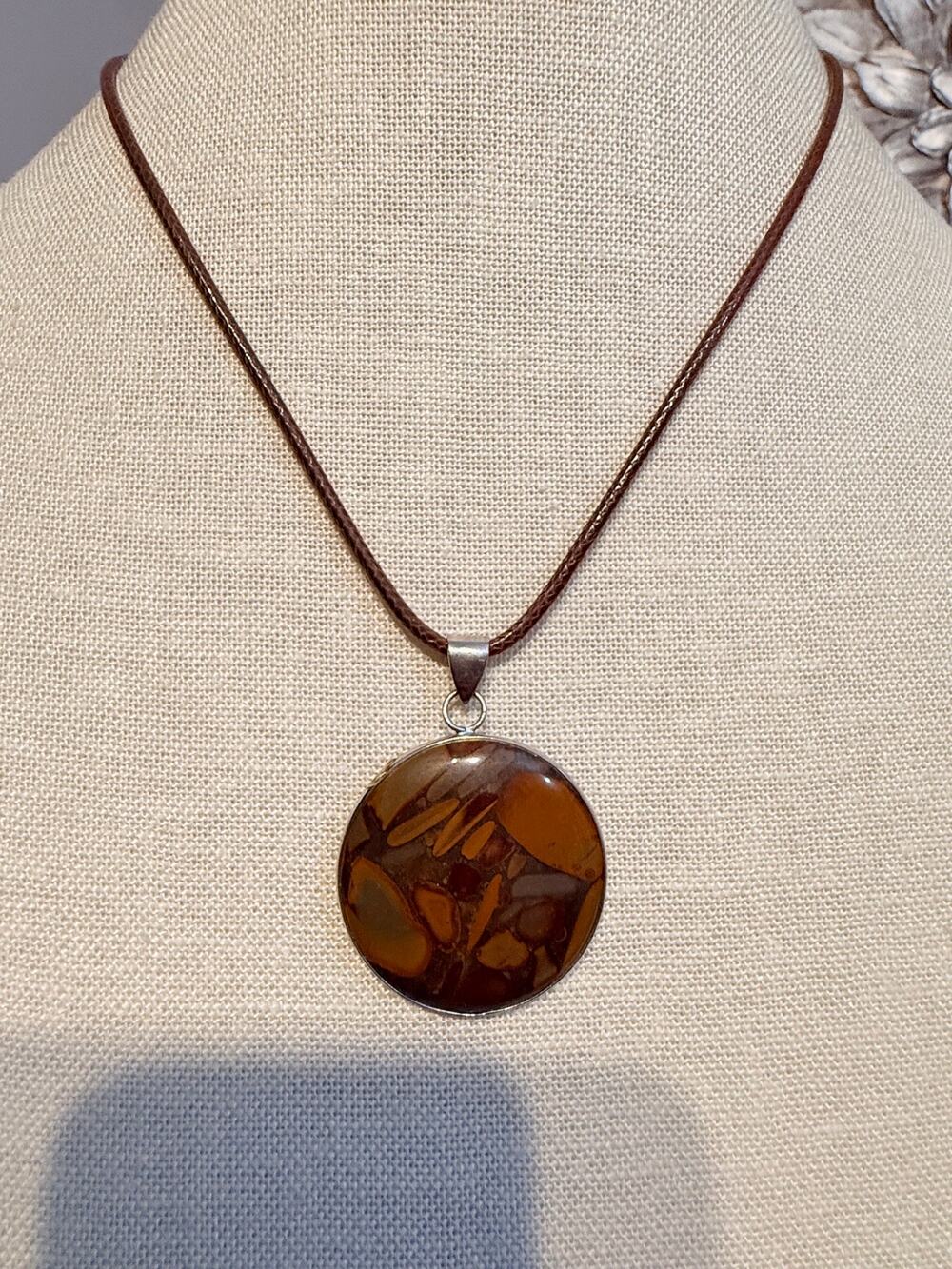 Vintage Bamboo Jasper Pendant Necklace 18+2”